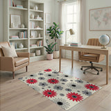 Red Grey Daisy Floral Vintage Area Rug
