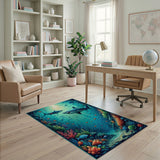 ODIKA Shark Underwater World Washable Area Rug, Non-Slip Low Pile Kids Playroom Carpet