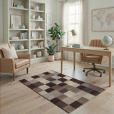 Beige and Neutral Geometric Modern Neutral Geometric Patchwork Area Rug