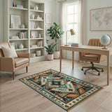 Teal Southwestern Geometric Southwestern Area Rug