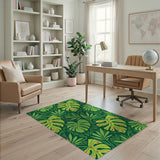 Boho Chic Vibrant Monstera Leaf Green Area Rug
