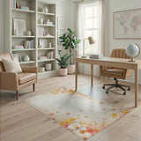Pastel Floral Watercolor Area Rug with Gold Accents