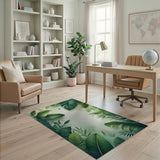 Lush Green Monstera Leaf Boho Area Rug