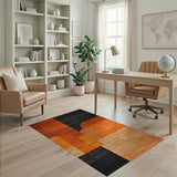 ODIKA Washable Abstract Geometric Rug - Burnt Orange & Black Low Pile Area Rug