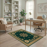 Green Emerald Green Gold Floral Medallion Area Rug