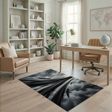 Swirling Black Feathers Storm Abstract Area Rug