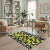 Vibrant Yellow Black Diamond Geometric Rug