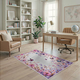 Whimsical Pink Purple Floral Butterfly Rug