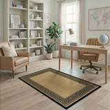 Beige Area Rug with Black Greek Key Border