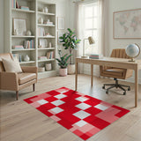 Red Geometric Block Patchwork Area Rug