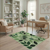 Floral Vintage Green Lush Green Leaves Area Rug