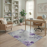 Purple Lilac Floral Grey Area Rug