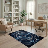 Blue Teal Waveform Geometric Area Rug