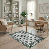 Green Floral Motif Rug with Ornate Baroque Border