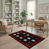 Red Black Dice Grid Area Rug