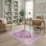 Whimsical Pink Heart Floral Rug