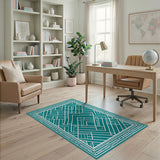 Teal Geometric Lattice Modern Rug