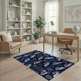 Navy Cartoon Police Cars Kids Area Rug