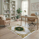 Opulent Gold Baroque Medallion Area Rug with Emerald Core