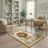 Adorable Cartoon Lion Area Rug with Moon Plants