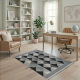 Black and White Black White Geometric Triangle Area Rug