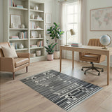 Black White Geometric Tribal Fringe Rug