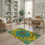 Multi-color and Patterns Teal Mandala Persian Area Rug on Yellow