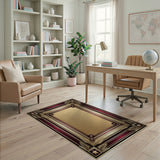 Ornate Maroon Gold Palm Frond Border Rug