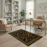 Black Gold Diamond Geometric Area Rug