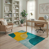 Teal Sunny Yellow Modern Wave Area Rug