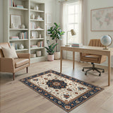 Blue and Teal Blue Floral Medallion Persian Area Rug