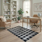 Black White Gingham Check Rustic Farmhouse Area Rug