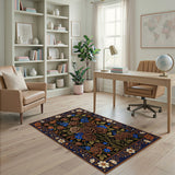 Bronze Rose and Blue Floral Persian Rug