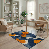 Bold Geometric Navy Orange Area Rug