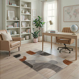 Abstract Curved Grey Geometric Area Rug
