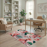 Pink Flamingo Hibiscus Coastal Area Rug
