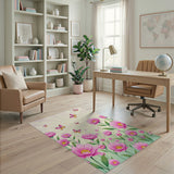 Whimsical Pink Cosmos Flowers Butterflies Area Rug