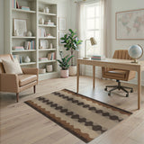 Brown Tan Woven Geometric Oval Rug