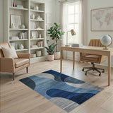 Abstract Area Blue and Teal Modern Blue Wave Abstract Area Rug