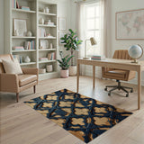 Distressed Navy Arabesque Lattice Area Rug