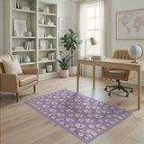 ODIKA Purple Daisy Floral Washable Area Rug - Low Pile Non-Slip, Pet & Kid Friendly
