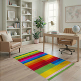 Horizontal Stripe Geometric Modern Vibrant Multi-Color Horizontal Stripe Area Rug