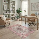 Cream Pink Floral Persian Area Rug