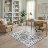 Grey Ornate Floral Swirl Area Rug