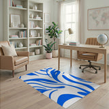 Vibrant Blue Abstract Leaf Area Rug