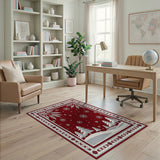 Red Winter Snowy Pines Flakes Area Rug