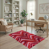 Vibrant Red Zigzag Abstract Area Rug