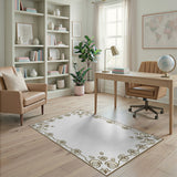 Vintage Floral Daisy Border Beige Area Rug