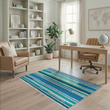 Vertical Blue Teal Stripe Geometric Rug