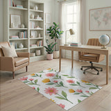 Cheerful Pink Yellow Daisy Floral Rug
